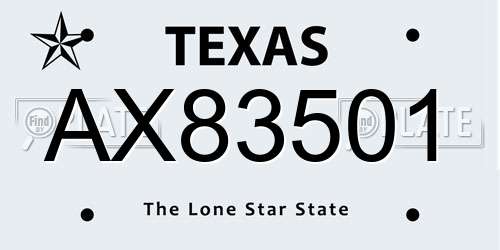 AX83501 Texas License Plate
