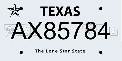 AX85784 Texas License Plate