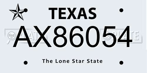 AX86054 Texas License Plate