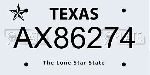 AX86274 Texas License Plate