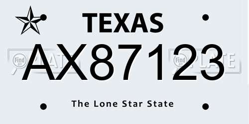 AX87123 Texas License Plate