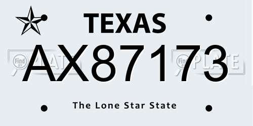 AX87173 Texas License Plate