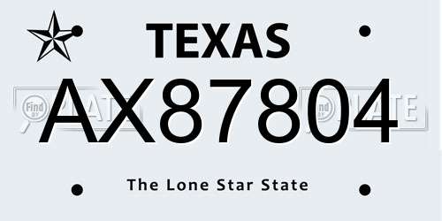 AX87804 Texas License Plate