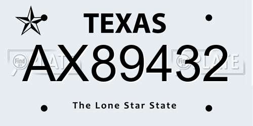 AX89432 Texas License Plate
