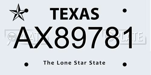 AX89781 Texas License Plate