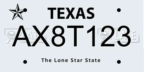 AX8T123 Texas License Plate