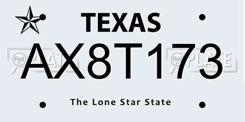 AX8T173 Texas License Plate