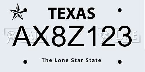 AX8Z123 Texas License Plate