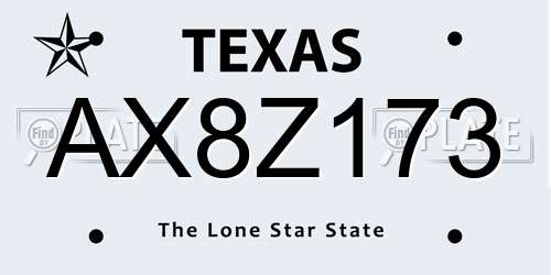 AX8Z173 Texas License Plate