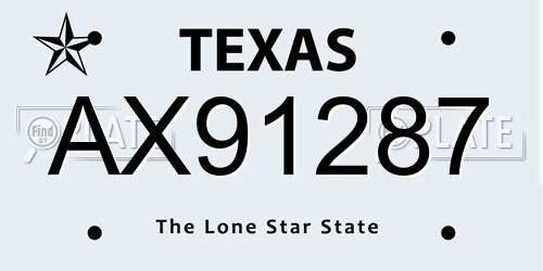 AX91287 Texas License Plate