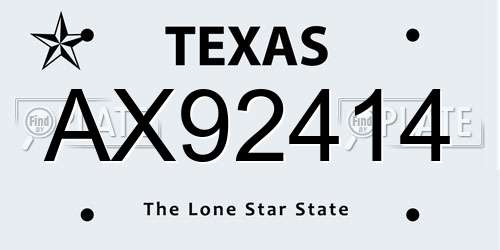 AX92414 Texas License Plate