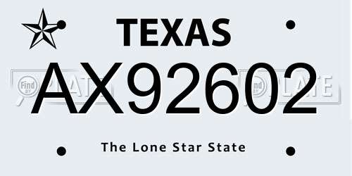 AX92602 Texas License Plate