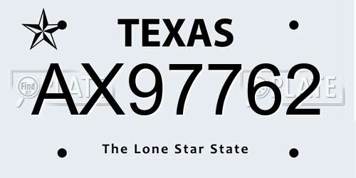 AX97762 Texas License Plate