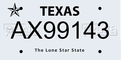 AX99143 Texas License Plate