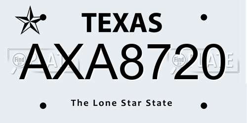AXA8720 Texas License Plate