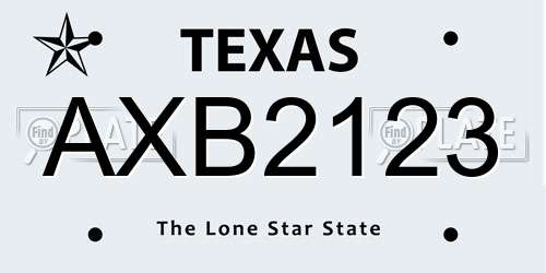 AXB2123 Texas License Plate