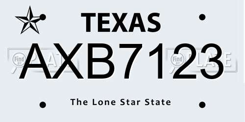 AXB7123 Texas License Plate