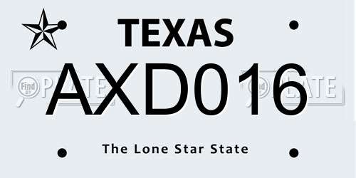 AXD016 Texas License Plate