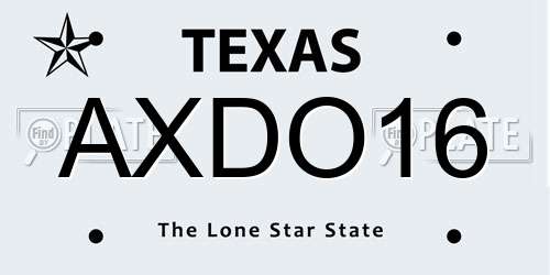 AXDO16 Texas License Plate