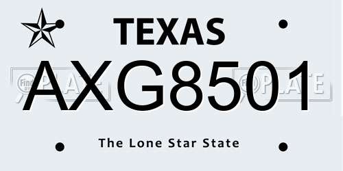 AXG8501 Texas License Plate