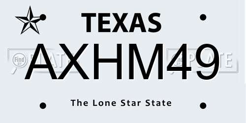 AXHM49 Texas License Plate