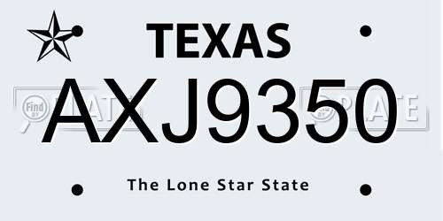 AXJ9350 Texas License Plate