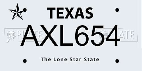 AXL654 Texas License Plate