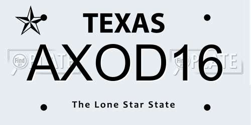 AXOD16 Texas License Plate