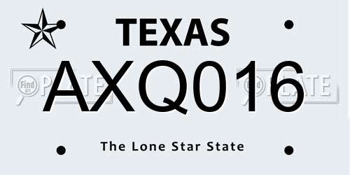 AXQ016 Texas License Plate