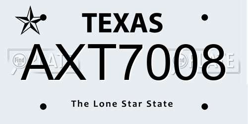 AXT7008 Texas License Plate