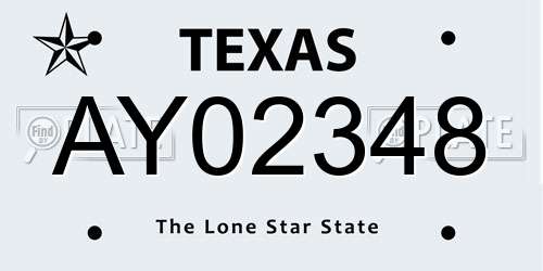 AY02348 Texas License Plate