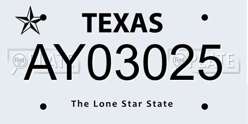 AY03025 Texas License Plate
