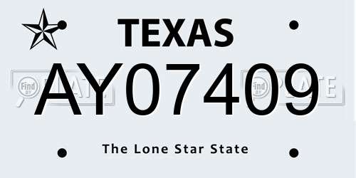 AY07409 Texas License Plate
