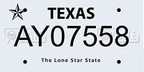 AY07558 Texas License Plate
