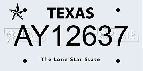 AY12637 Texas License Plate