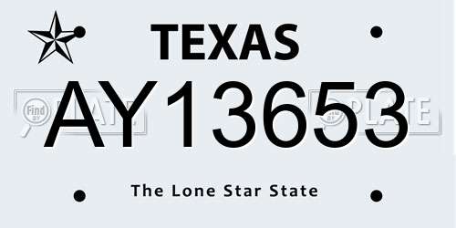 AY13653 Texas License Plate