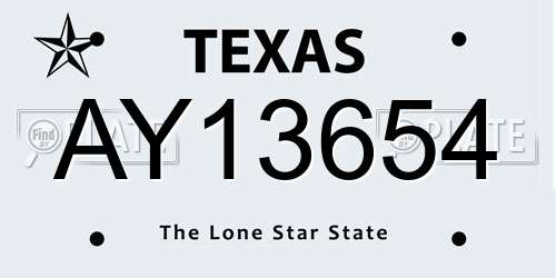 AY13654 Texas License Plate