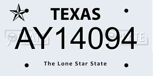 AY14094 Texas License Plate