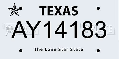 AY14183 Texas License Plate