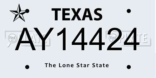 AY14424 Texas License Plate