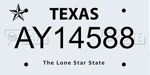 AY14588 Texas License Plate