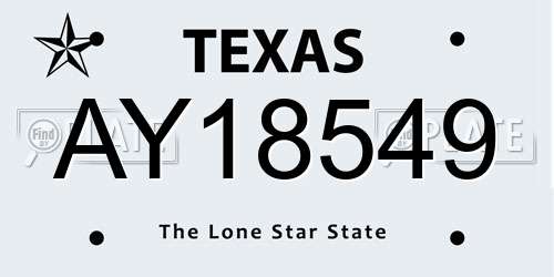 AY18549 Texas License Plate