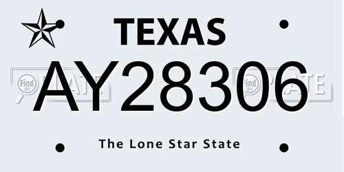 AY28306 Texas License Plate