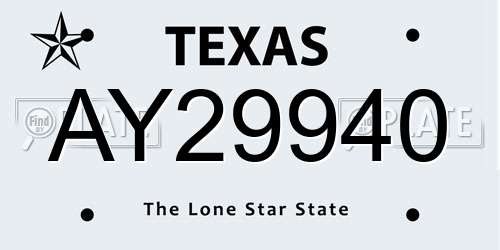 AY29940 Texas License Plate