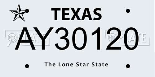 AY30120 Texas License Plate