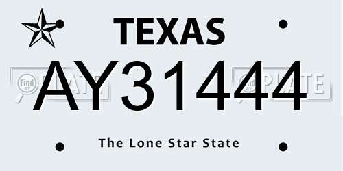 AY31444 Texas License Plate
