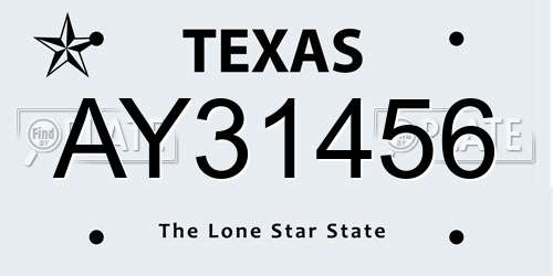 AY31456 Texas License Plate