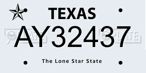 AY32437 Texas License Plate