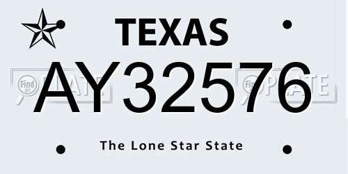AY32576 Texas License Plate