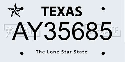 AY35685 Texas License Plate